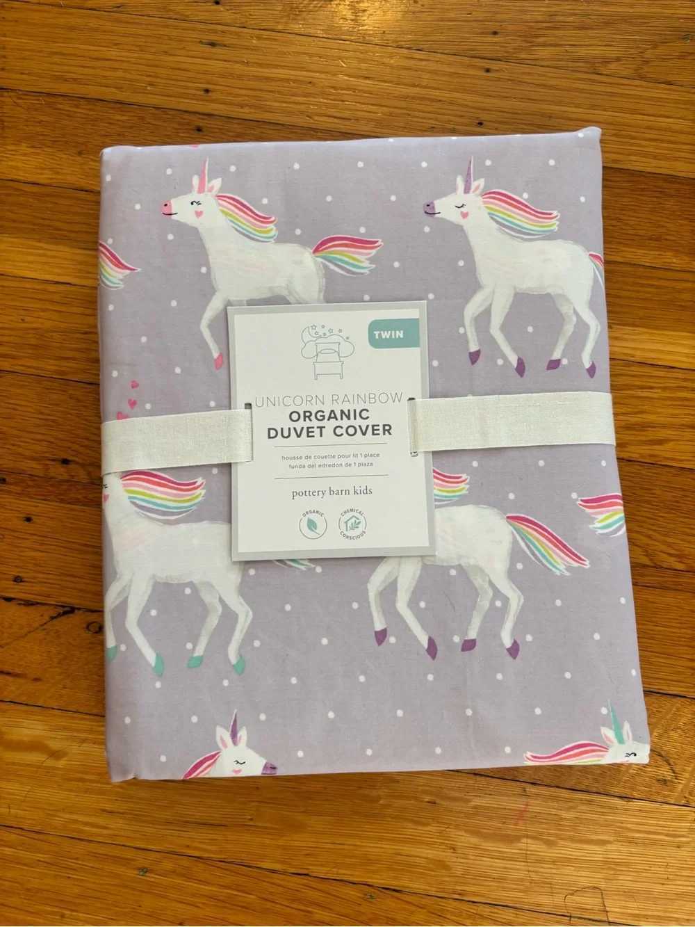 Pottery Barn Kids Lavender Unicorn Rainbow Organic Duvet Cover - Twin - NWT